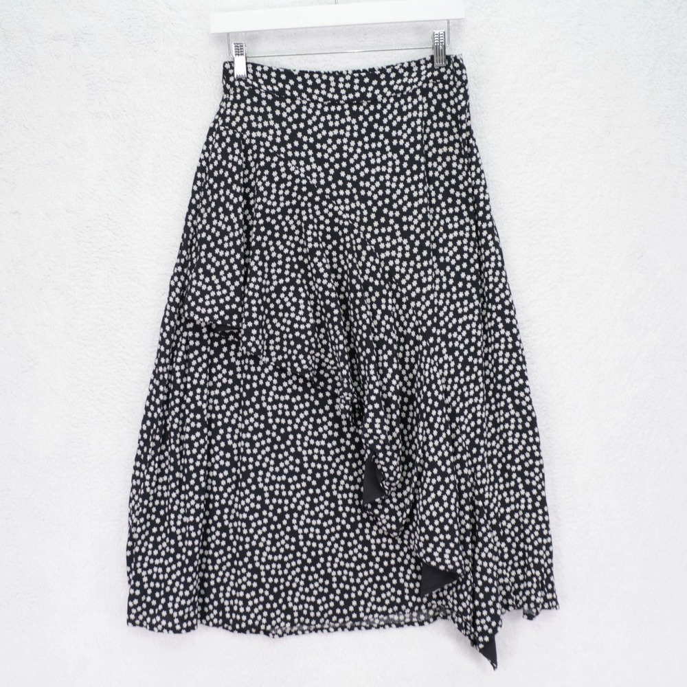 Rachel Zoe Asymetrical Wrap Layered Skirt Black White Floral -2  28 / 33-‎ Rayon